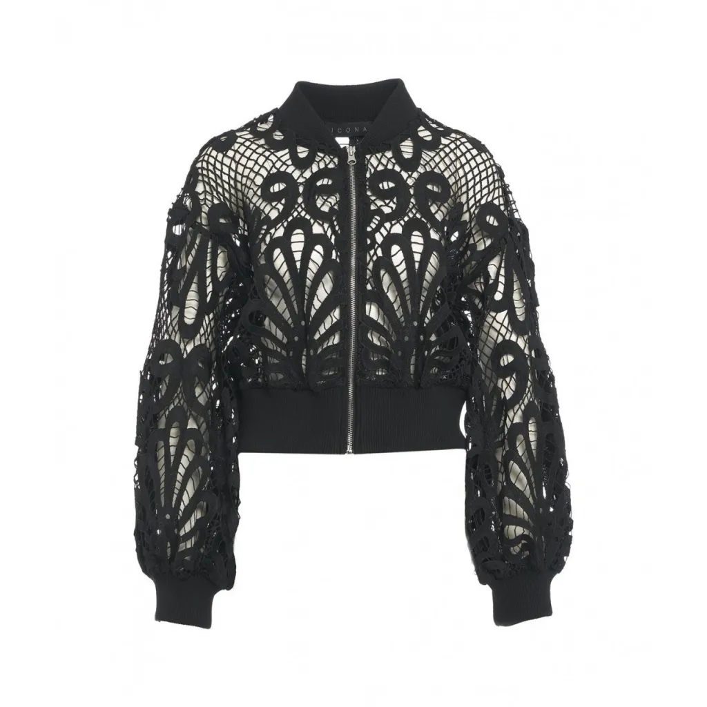 Bomber in pizzo nero