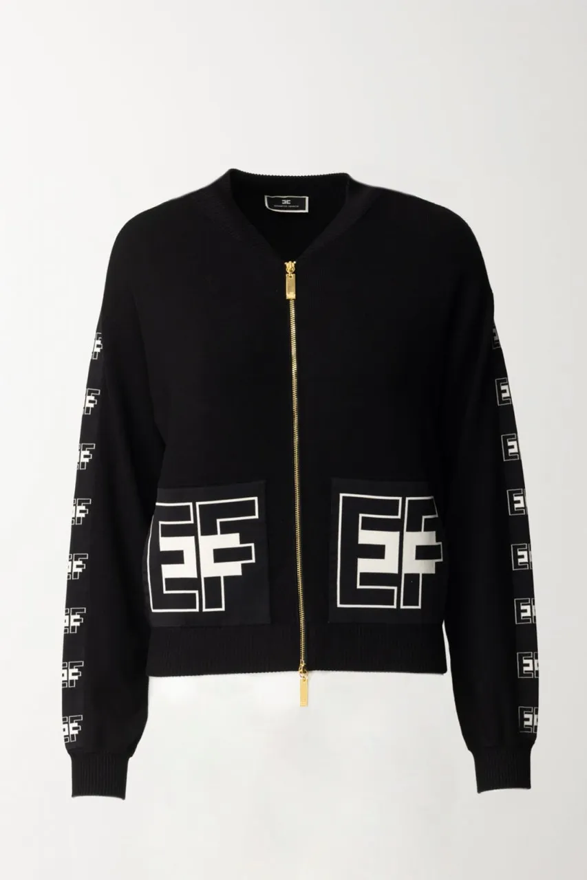 Bomber in viscosa con tasche logate Nero