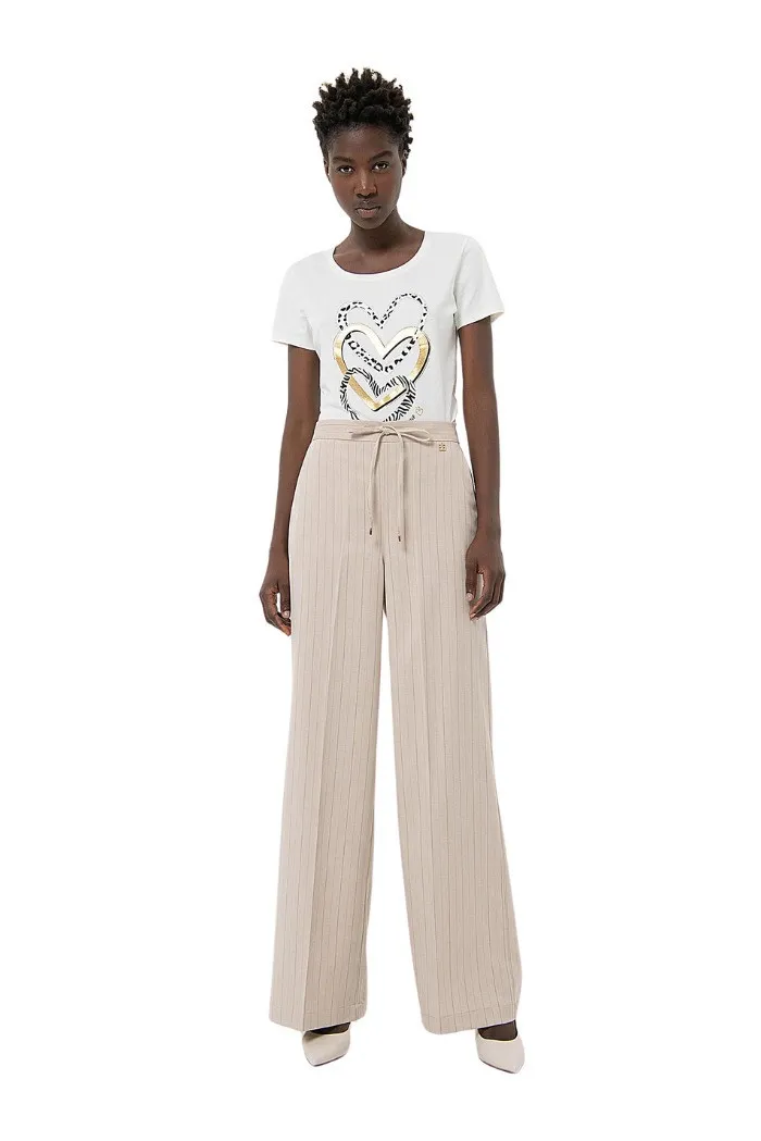 Fracomina pantaloni a palazzo flare gessati fr24sv3005w492q6