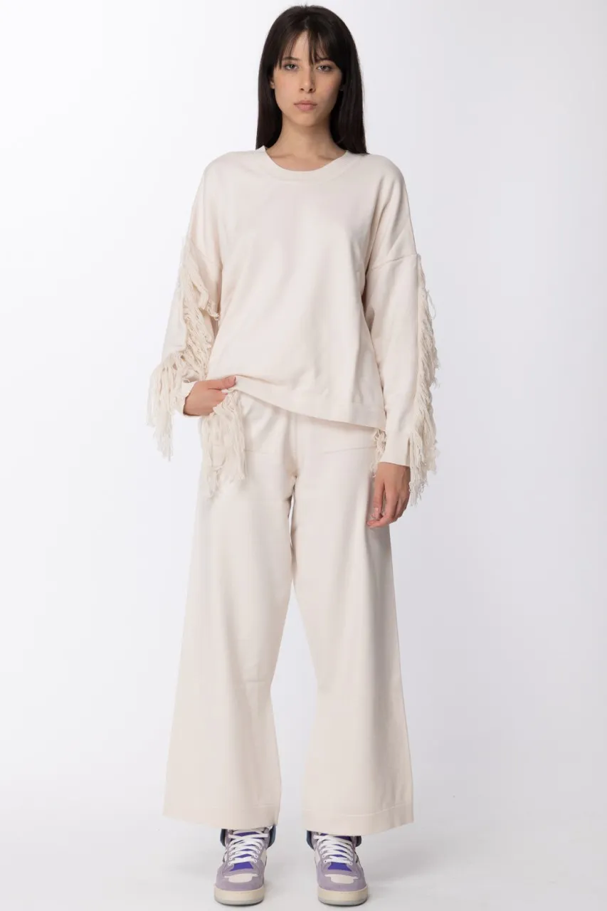 Pantaloni joggers a palazzo con frange Avorio