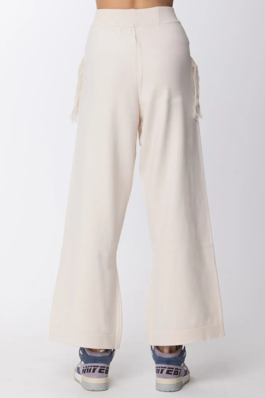 Pantaloni joggers a palazzo con frange Avorio