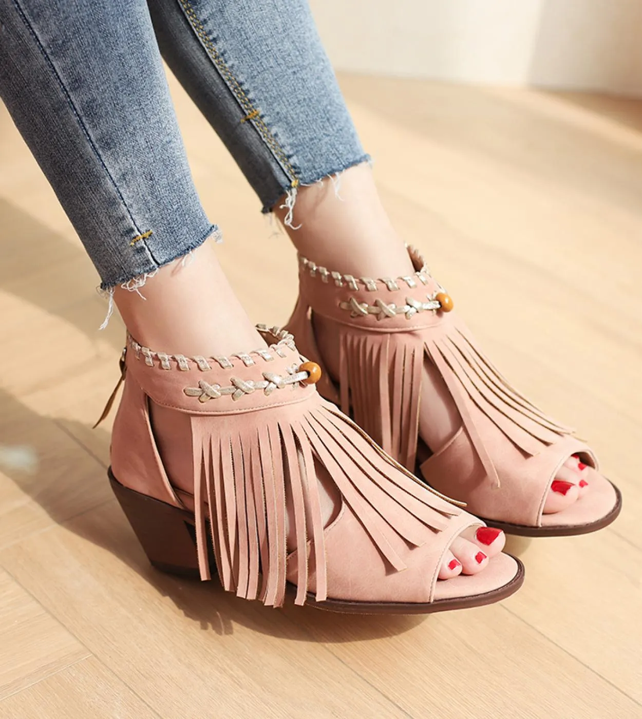 Sandali da donna alla moda 2022 Sandali con zeppa Sandali con tacco alto Gladiatore Scarpe estive per donna Frangia Zapatos Muje