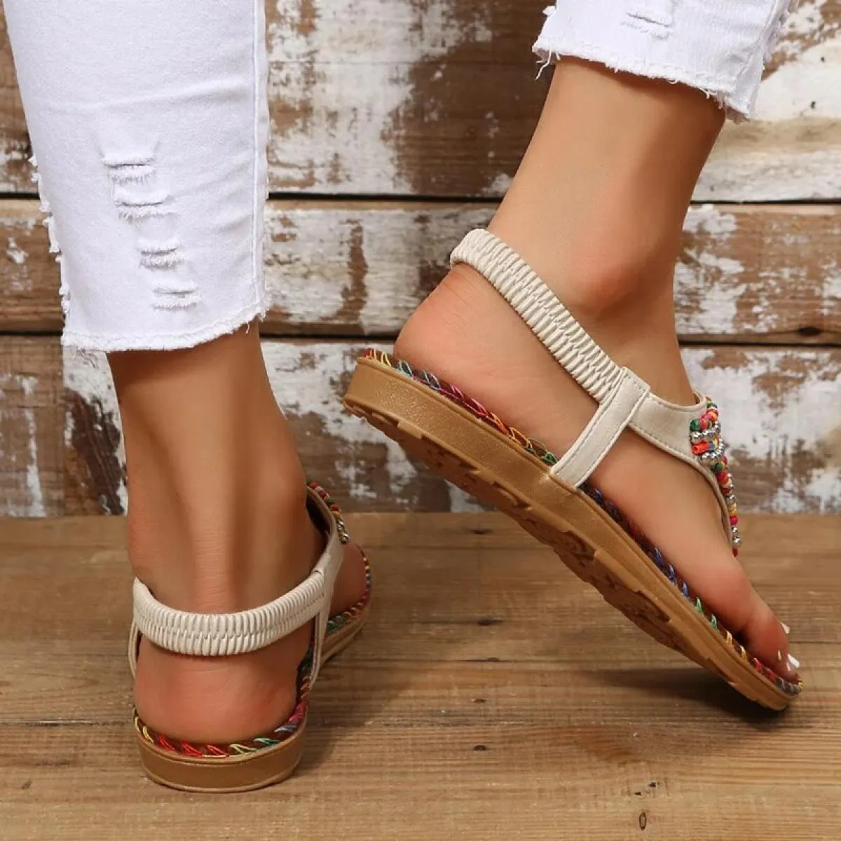 Sandali piatti stile bohemien per donna Estate 2023 Sandali gladiatore con punta clip Donna Plus Size Scarpe da spiaggia con fon