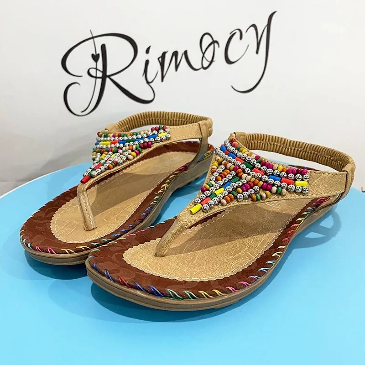 Sandali piatti stile bohemien per donna Estate 2023 Sandali gladiatore con punta clip Donna Plus Size Scarpe da spiaggia con fon